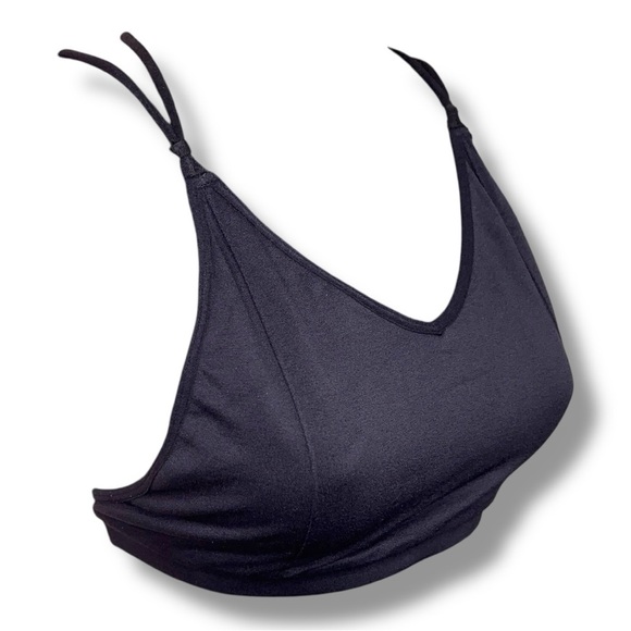 XS Black Strappy Bra Wireless Vneck Style Stretch Unlined Goth Casual - Picture 1 of 7